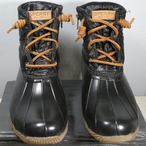 Sperry Women's Seasonal Saltwater Rain Boot, Black, 9.5M